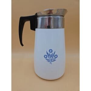 Vintage Corning Ware Blue Cornflower 9 Cup Porcelain Pot Carafe Lid + Inserts